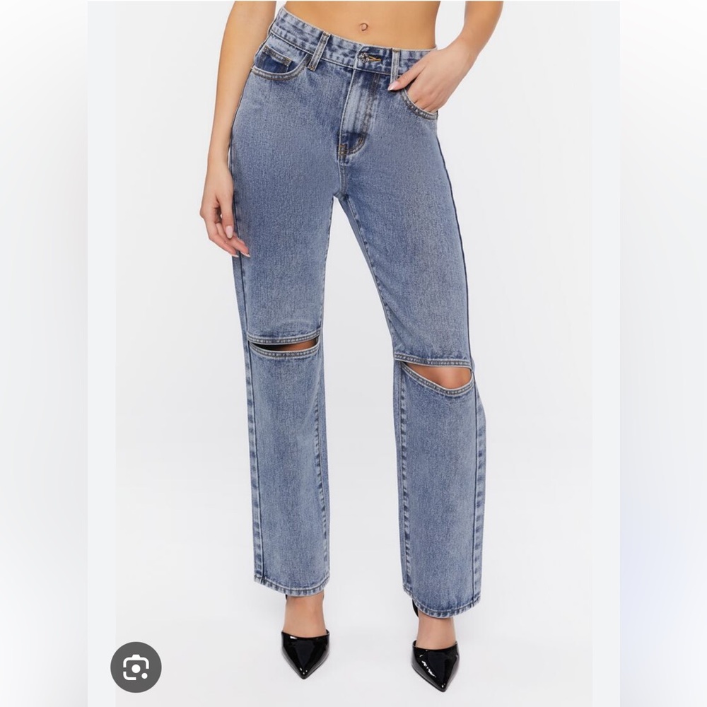 🎃 ➕ NWT Forever 21 Split-Knee Relaxed High-Rise Jeans Sz 34/16